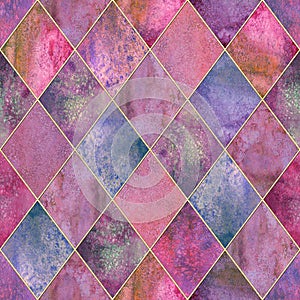 Argyle geometric watercolor seamless pattern