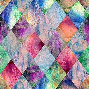 Argyle geometric watercolor seamless pattern