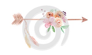 Watercolor Arrows Flowers Floral Painted Bouquet Feathers Berries