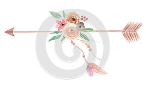 Watercolor Arrows Flowers Floral Painted Bouquet Feathers Berries