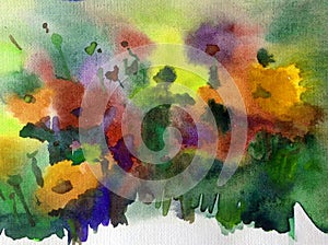 Watercolor art abstract background bright blurred textured decoration handmade beautiful wild flowers meadow summer wallpaper