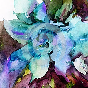 Watercolor art abstract background floral exotic flower texture wet wash blurred fantasy