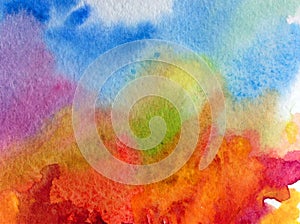 Watercolor art abstract background sky autumn landscape clouds day forest texture wet wash blurred fantasy