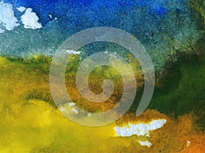 Watercolor art abstract background sky cloud landscape autumn blot overflow texture wet wash blurred fantasy