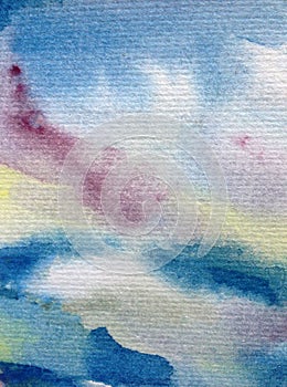 Watercolor art background abstract air light colorful textured wet wash blurred sky clouds romantic