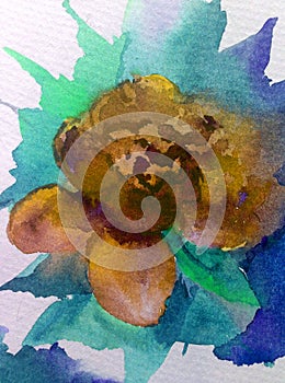 Watercolor art background abstract dalicate lightyellow gold flower rose single