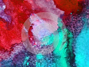 Watercolor art background abstract splash red blue violet colorful textured wet wash blurred