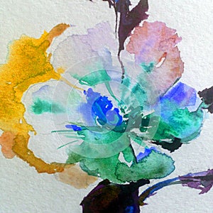 Watercolor art background colorful flower magic