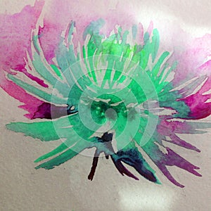 Watercolor art background floral flower magenta delicate dahlia romantic