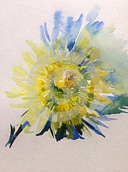 Watercolor art background floral flower yellow light dahlia romantic nature