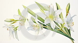 Watercolor Art of Ixia Viridiflora on White Backdrop AI Generated