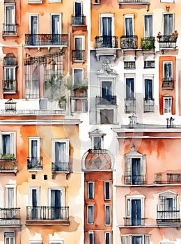 Watercolor art of Madrid city