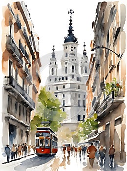 Watercolor art of Madrid city