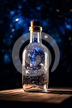 Watercolor art portrays a galaxy in a bottle, a miniature universe under the night's enchanting sky
