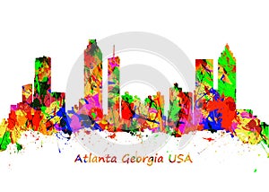 Watercolor art print of the skyline of Atlanta Georgia USA