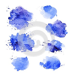 Watercolor artistic abstract paint drops collection isolated on white background.