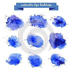 Watercolor artistic abstract paint drops collection isolated on white background.