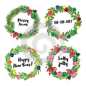Watercolor artistic hand drawn christmas wreath set