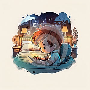 watercolor artwork boy playing video games night Generative AI