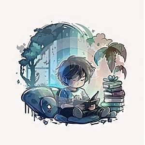 watercolor artwork boy playing video games night Generative AI