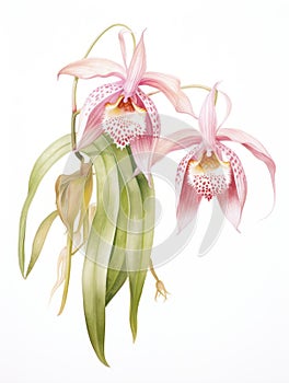 Watercolor Artwork of Bulbophyllum Medusae on White Background AI Generated