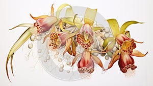Watercolor Artwork of Bulbophyllum Medusae on White Background AI Generated