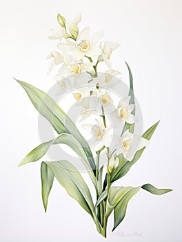 Watercolor Artwork of Dendrobium Spectabile on White Background AI Generated