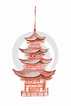 Watercolor asian tower.