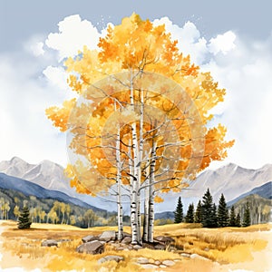 Watercolor Aspen Colorado Mountains Illustration Painting