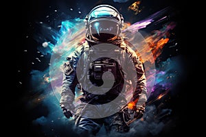 watercolor astronaut in outer space on a dark background. Generative AI
