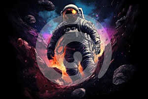 watercolor astronaut in outer space on a dark background. Generative AI