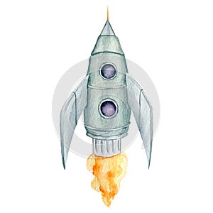 Watercolor astronomy spaceship rocket