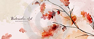 Watercolor autumn abstract background with oak and seasonal leaves