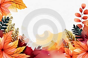 Watercolor autumn background with empty space. Generative ai