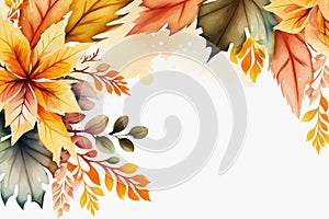 Watercolor autumn fall background with empty space. Generative ai