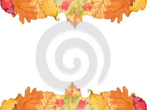 Watercolor Autumn Fall border. Leaf frame. Botanical illustration. October print. Design for tile, backgrounds, fabric