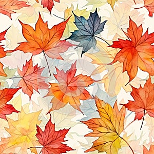 Watercolor Autumn Fall Seamless Pattern. Botanical illustration. October print. Design for tile, backgrounds, fabric, textile,