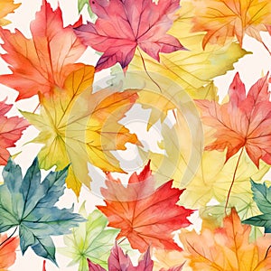 Watercolor Autumn Fall Seamless Pattern. Botanical illustration. October print. Design for tile, backgrounds, fabric, textile,