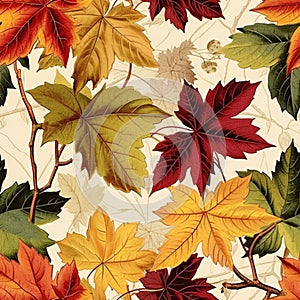 Watercolor Autumn Fall Seamless Pattern. Botanical illustration. October print. Design for tile, backgrounds, fabric, textile,