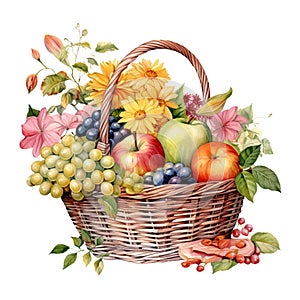 watercolor Autumn garden basket illustration