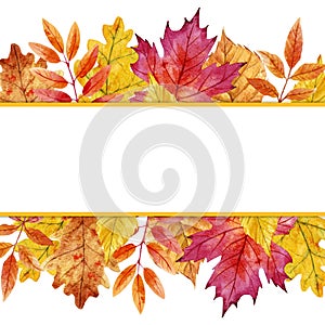 Watercolor autumn leaves vector frame