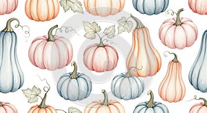 Watercolor Autumn Pumpkins Seamless Pattern fall squash