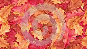 Watercolor autumn seamless background with oak leaves. Hand drawn illustration isolated on white