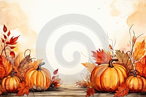 Watercolor Autumn Thanksgiving background Happy Thanksgiving day