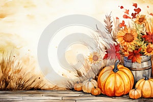 Watercolor Autumn Thanksgiving background Happy Thanksgiving day