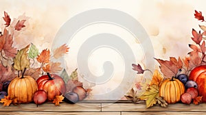 Watercolor Autumn Thanksgiving background Happy Thanksgiving day