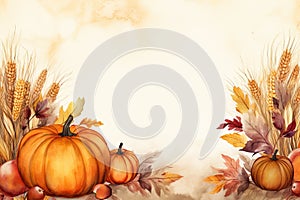 Watercolor Autumn Thanksgiving background Happy Thanksgiving day