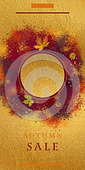 Autumn Sale Round Template on Golden Background.