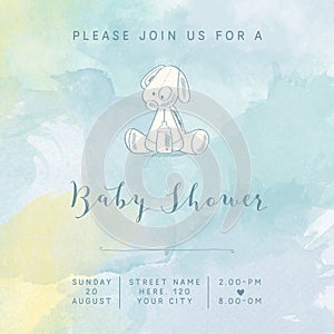 Watercolor baby boy shower card with retro toy