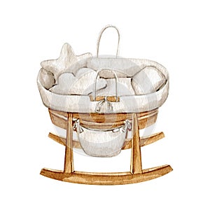 Watercolor baby cradle clipart illustration